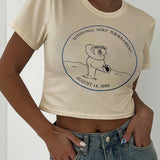 DAZY Camiseta crop con estampado de slogan y dibujos animados