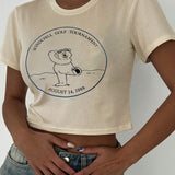 DAZY Camiseta crop con estampado de slogan y dibujos animados