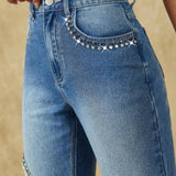 Frenchy Jeans con cuenta de perla de pierna ancha