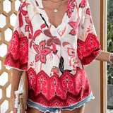 VCAY Blusa con estampado floral ribete con pompon