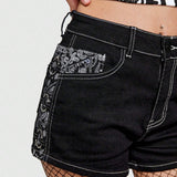 ROMWE Grunge Punk Shorts en mezclilla con estampado de paisley