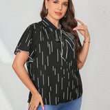 a grande Blusa con estampado de rayas de cuello con cordon