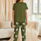 Conjunto de pijama camiseta con estampado de dibujos animados con pantalones con estampado
