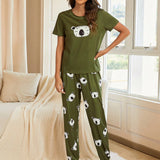 Conjunto de pijama camiseta con estampado de dibujos animados con pantalones con estampado