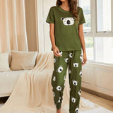 Conjunto de pijama camiConjuntoa con estampado de dibujos animados con pantalones con estampado