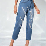 BAE Jeans de ajuste mom de talle alto con estampado de dibujo