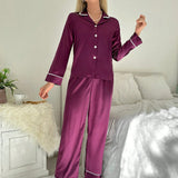 Conjunto de pijama ribete en contraste de Satin