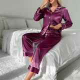 Conjunto de pijama ribete en contraste de Satin