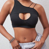 SXY Top crop con abertura de cuello asimetrico