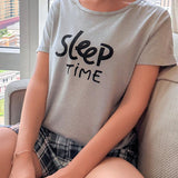 Conjunto de pijama CamiConjuntoa con estampado de letra & Shorts con estampado de cuadros