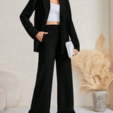 Tall Blazer de cuello con solapa con boton & Pantalones bajo con fruncido