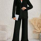 Tall Blazer de cuello con solapa con boton & Pantalones bajo con fruncido