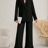 Tall Blazer de cuello con solapa con boton & Pantalones bajo con fruncido