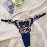 para mujeres sexy & transpirable & comodo Ropa interior Tanga , ajustable cintura , azul color , con bordado de mariposa