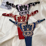 para mujeres sexy & transpirable & comodo Ropa interior Tanga , ajustable cintura , azul color , con bordado de mariposa