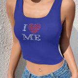 Top tank crop con corazon & con slogan con diamante de imitacion patron