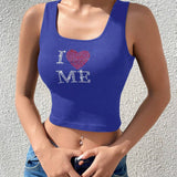 Top tank crop con corazon & con slogan con diamante de imitacion patron