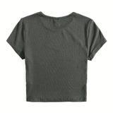 EZwear Camiseta unicolor de cuello redondo tejido de canale