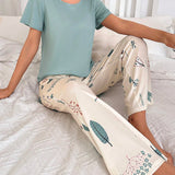 Conjunto de pijama con estampado de hoja con nudo delantero