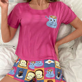 Conjunto de pijama shorts con camiConjuntoa con estampado de dibujos animados