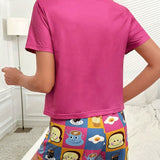 Conjunto de pijama shorts con camiConjuntoa con estampado de dibujos animados