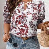 Essnce a grande Blusa con estampado floral de cuello notch de manga farol