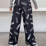 EZwear Pantalones con estampado de letra bajo elastico