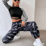 EZwear Pantalones con estampado de letra bajo elastico