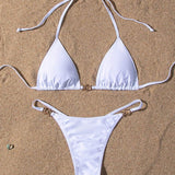 Swim Conjunto de bikini de triángulo con halter y anillo de verano para playa