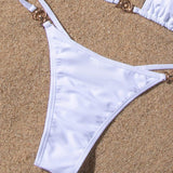 Swim Conjunto de bikini de triángulo con halter y anillo de verano para playa