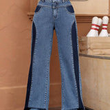 EZwear Jeans de talle alto de color combinado de pierna ancha