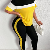 Slayr de color combinado Camiseta & con costura lateral en contraste Leggings