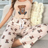 Conjunto de pijama Top de tirantes con estampado de oso con pantalones