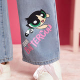 THE POWERPUFF GIRLS X  Jeans de pierna recta con estampado de dibujos animados y letra