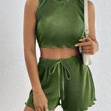 PETITE Top tank crop ribete en forma de lechuga & Shorts