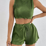 PETITE Top tank crop ribete en forma de lechuga & Shorts