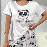 Conjunto de pijama con estampado de panda y slogan con cubierta de ojo