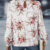 LUNE Blusa con estampado floral ribete fruncido de manga farol