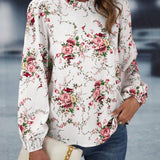 LUNE Blusa con estampado floral ribete fruncido de manga farol