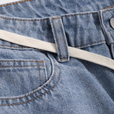 DAZY Shorts en mezclilla de talle alto ribete crudo con cinturon