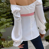 MOD Blusa escote corazon de manga amplia fruncido con cinturon