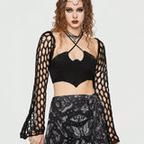 ROMWE Goth con abertura Cardigan crop & halter Top de punto