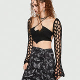 ROMWE Goth con abertura Cardigan crop & halter Top de punto