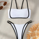 Swim Conjunto de bikini con ribete de contraste para la playa de verano