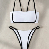 Swim Conjunto de bikini con ribete de contraste para la playa de verano