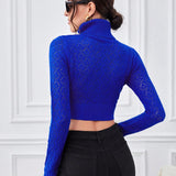 Tall Jersey crop cuello alto de punto de malla