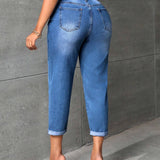 SXY Jeans de ajuste mom bajo de doblez