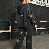 Coolane Pantalones deportivos con capucha con diamante de imitacion patron cruzado de hombros caidos
