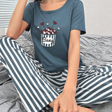 Conjunto de pijama con estampado de rayas y letra