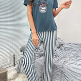 Conjunto de pijama con estampado de rayas y letra